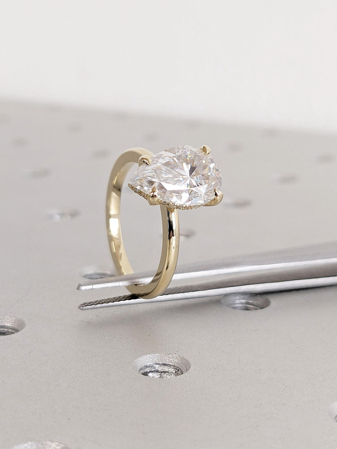 3.0CT Pear Hidden Halo Lab Grown Diamond Engagement Ring Unique Timeless Engagement Rings