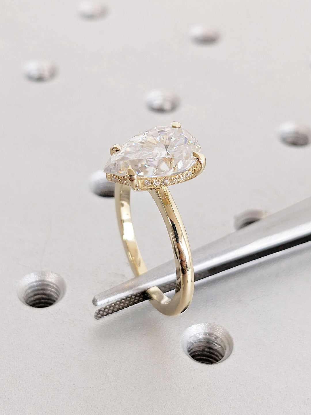 3.0CT Pear Hidden Halo Lab Grown Diamond Engagement Ring Unique Timeless Engagement Rings
