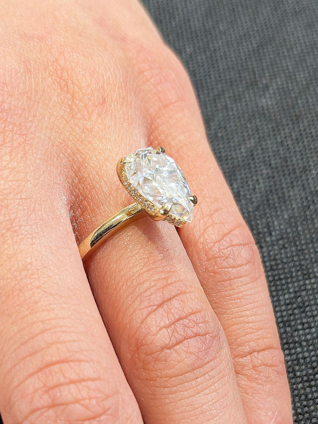 3.0CT Pear Hidden Halo Lab Grown Diamond Engagement Ring Unique Timeless Engagement Rings