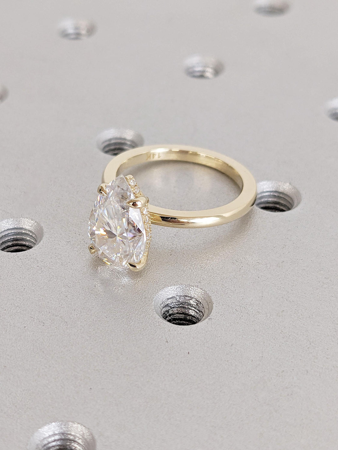 3.0CT Pear Hidden Halo Lab Grown Diamond Engagement Ring Unique Timeless Engagement Rings