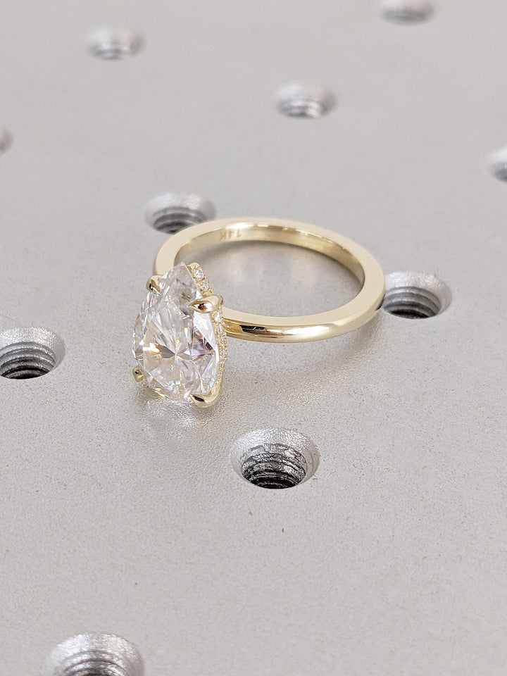 3.0CT Pear Hidden Halo Lab Grown Diamond Engagement Ring Unique Timeless Engagement Rings