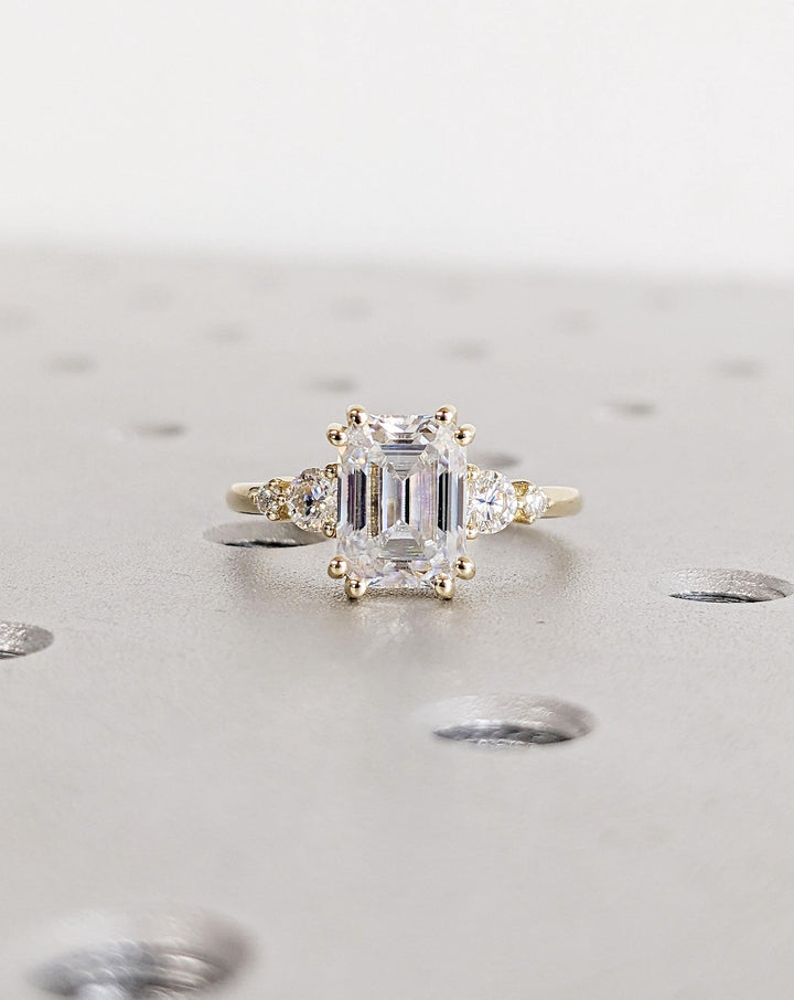 1.50CT Emerald Cut Cluster Lab Grown Diamond Engagement Ring For Her