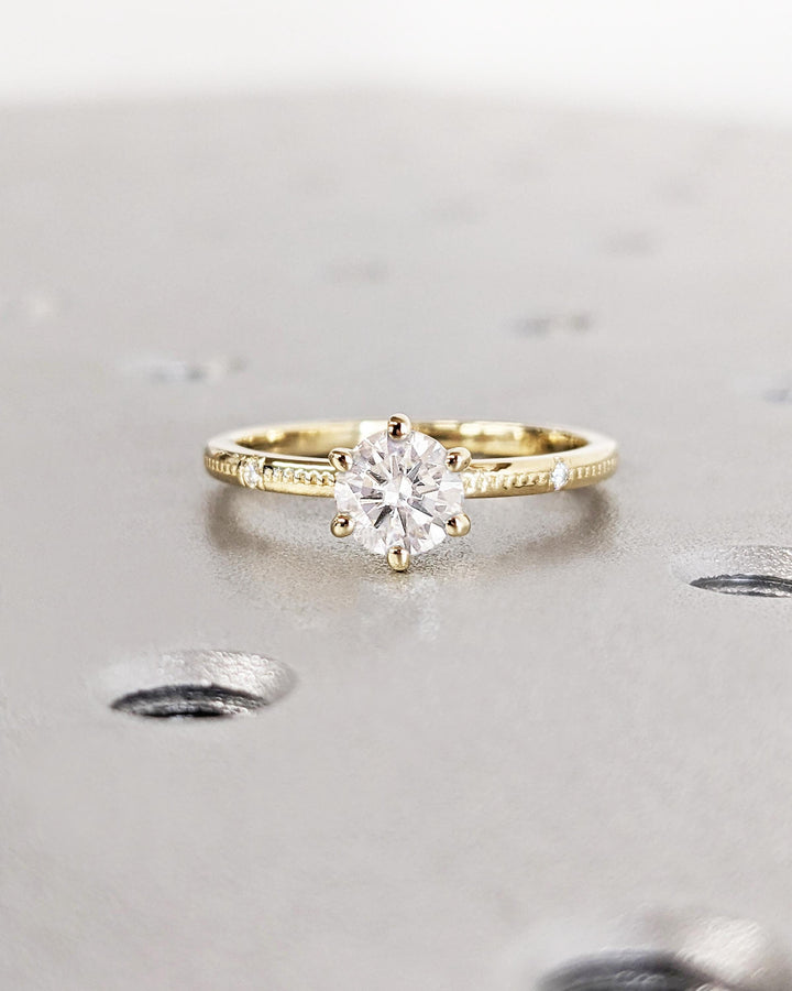 0.50CT Round Cut Beaded Dainty Lab Grown Diamond Engagement Ring