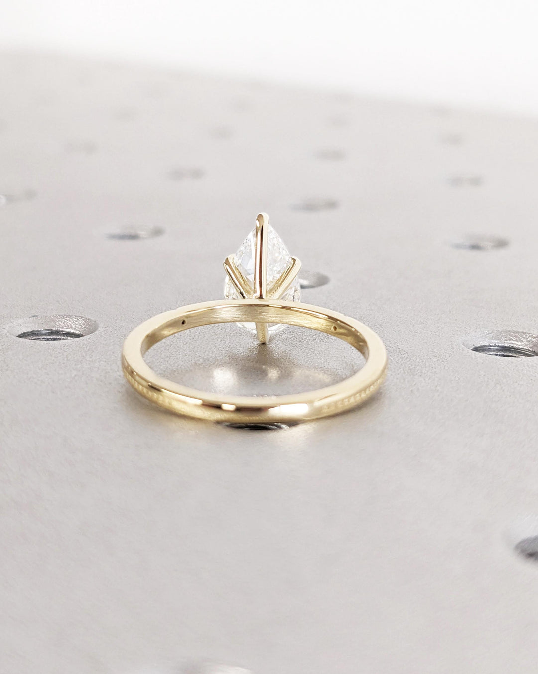 1.0CT Pear Cut Lab Grown Diamond Engagement Ring, Beaded Band Dainty Solitaire Engagement Ring