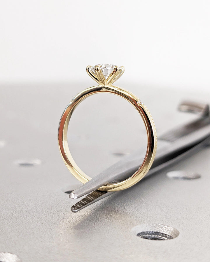 1.0CT Pear Cut Lab Grown Diamond Engagement Ring, Beaded Band Dainty Solitaire Engagement Ring