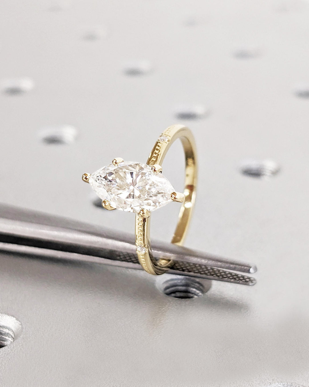1.0CT Marquise Lab Grown Diamond Engagement Ring Beaded Band Dainty Wedding Ring