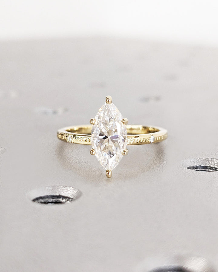 1.0CT Marquise Lab Grown Diamond Engagement Ring Beaded Band Dainty Wedding Ring