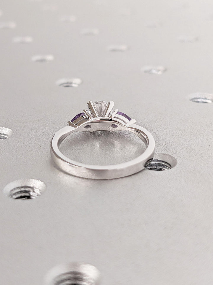 1.0CT Round Cut 3 Stone Lab Grown Diamond Engagement Ring Trilogy Engagement Ring