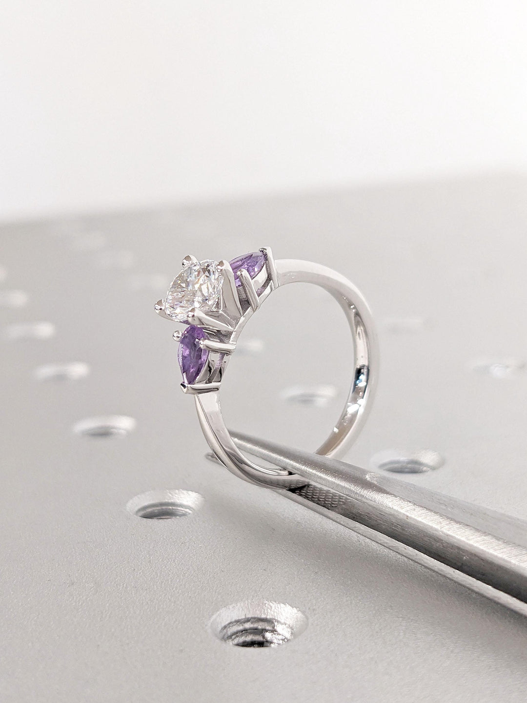 1.0CT Round Cut 3 Stone Lab Grown Diamond Engagement Ring Trilogy Engagement Ring