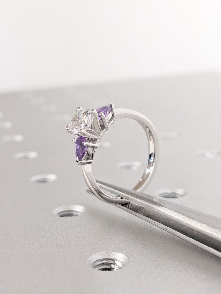 1.0CT Round Cut 3 Stone Lab Grown Diamond Engagement Ring Trilogy Engagement Ring