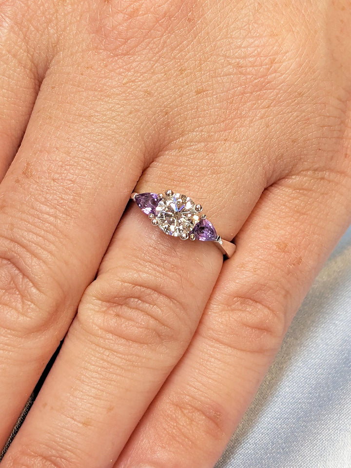 1.0CT Round Cut 3 Stone Lab Grown Diamond Engagement Ring Trilogy Engagement Ring