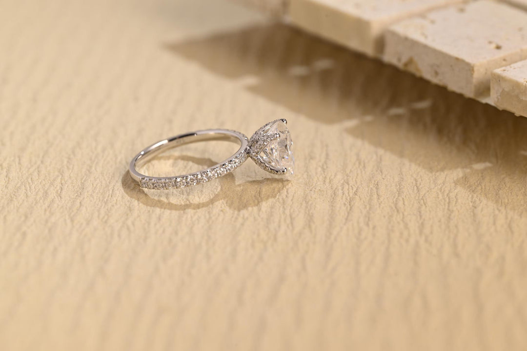 1.0CT Pear Cut Pave Lab Grown Diamond Hidden Halo Engagement Ring, Anniversary Gift