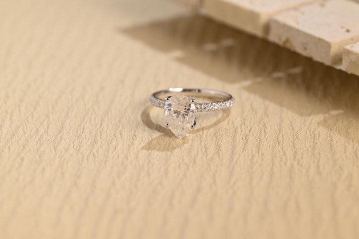 1.0CT Pear Cut Pave Lab Grown Diamond Hidden Halo Engagement Ring, Anniversary Gift