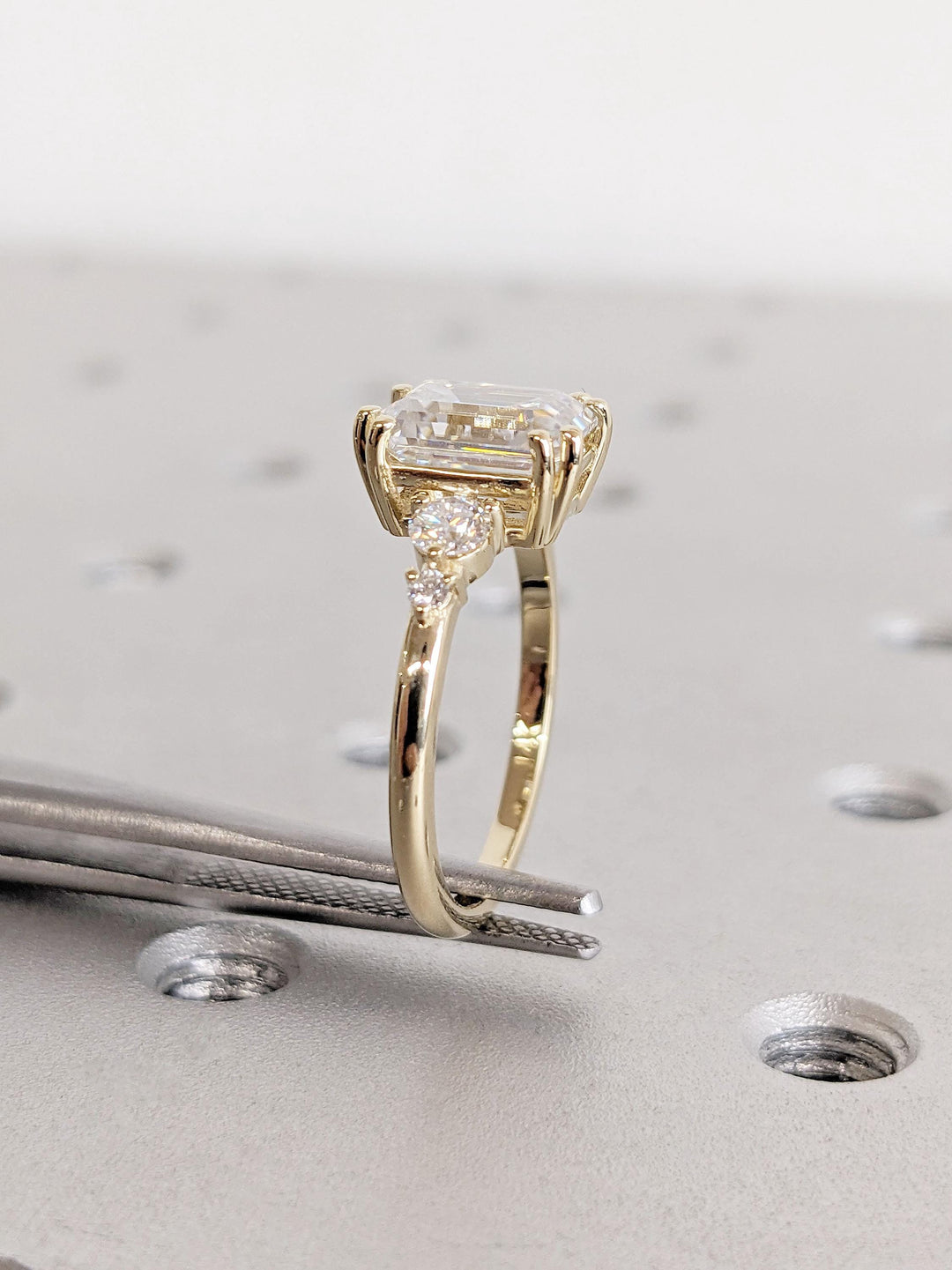 1.50CT Emerald Cut Cluster Lab Grown Diamond Engagement Ring For Her
