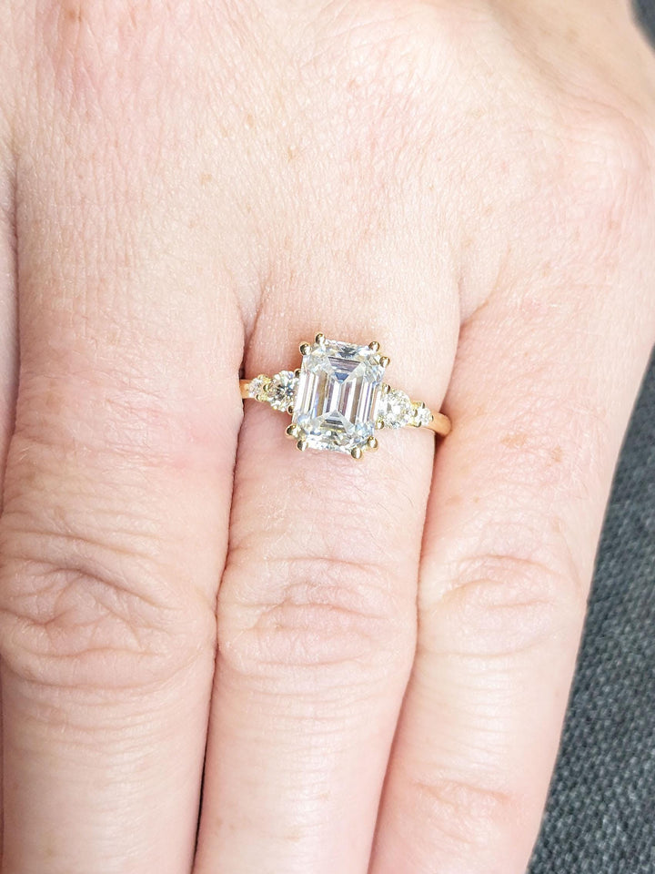 1.50CT Emerald Cut Cluster Lab Grown Diamond Engagement Ring For Her