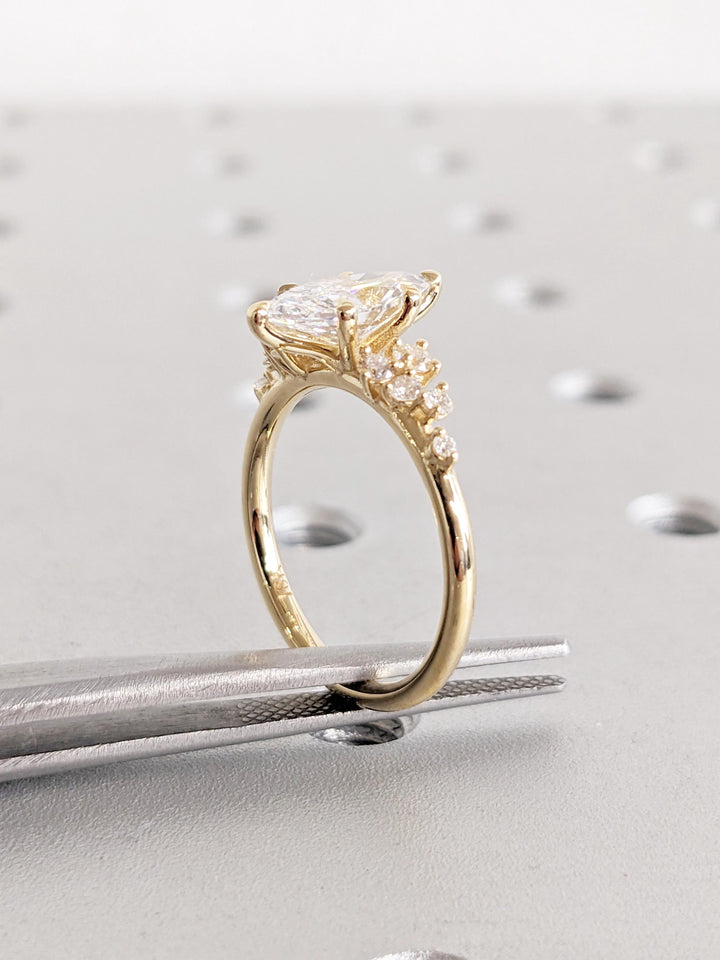 1.0CT Cluster Diamond Marquise Lab Grown Engagement Ring Anniversary Gift