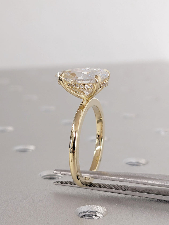 3.0CT Pear Hidden Halo Lab Grown Diamond Engagement Ring Unique Timeless Engagement Rings