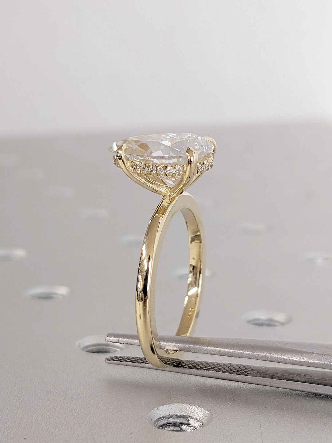 3.0CT Pear Cut Hidden Halo Lab Grown Diamond Engagement Ring Proposal Ring