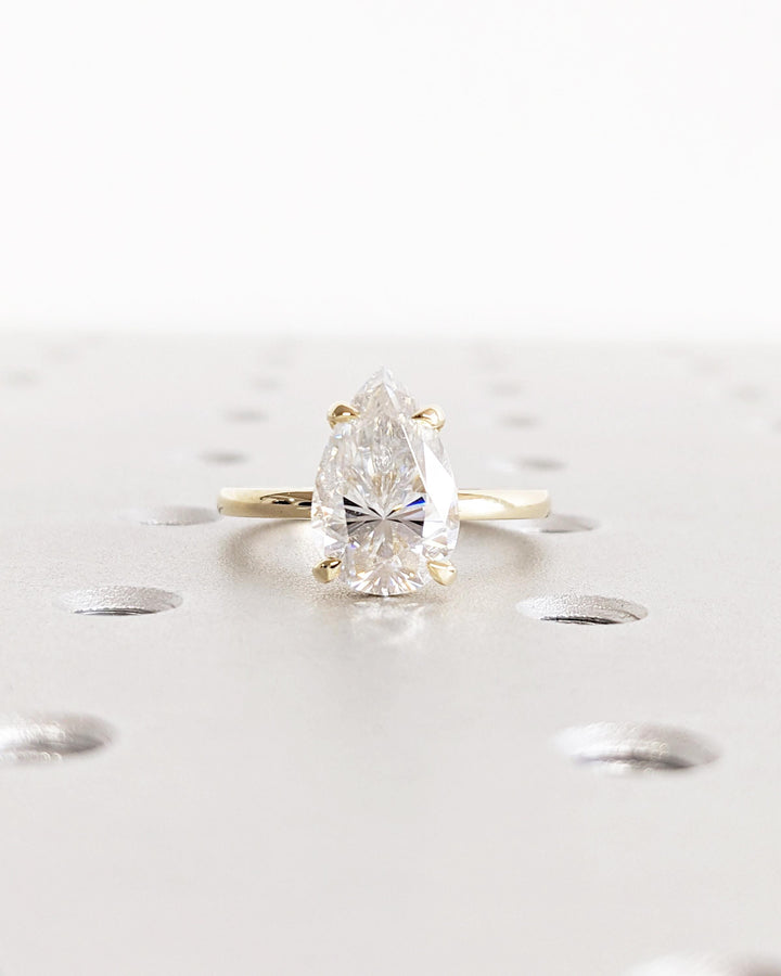 3.0CT Pear Hidden Halo Lab Grown Diamond Engagement Ring Unique Timeless Engagement Rings