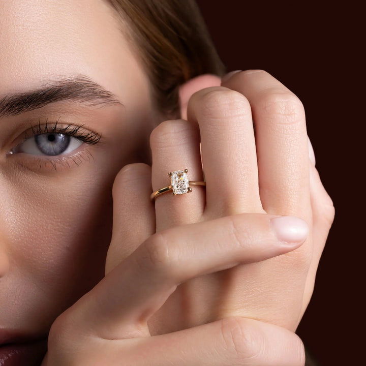 1.0CT Elongated Cushion E/VS Cut Lab Grown Diamond Cathedral Engagement Ring