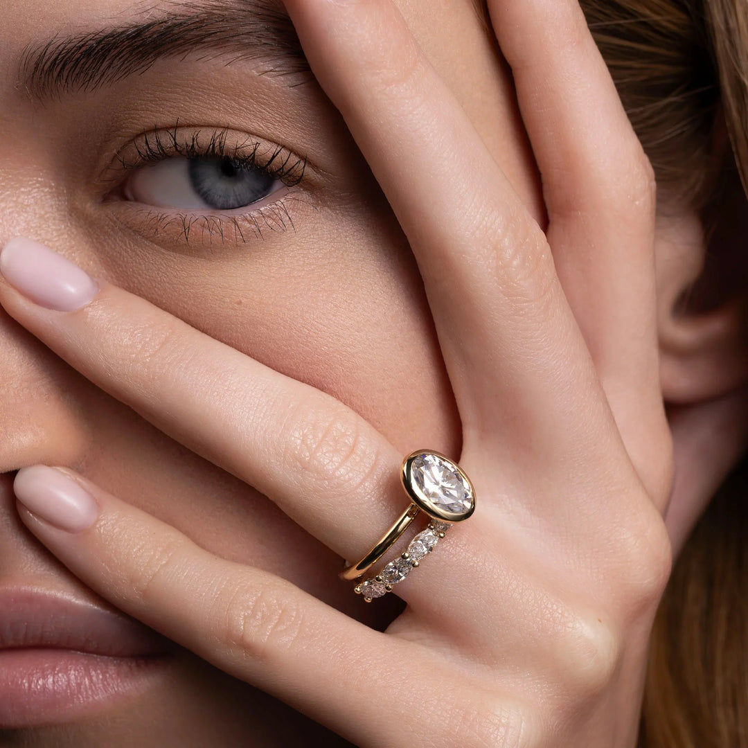 1.0CT Bezel Set Oval Cut E/VS Lab Grown Diamond Solitaire Engagement Ring