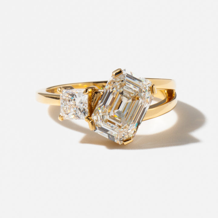 2.40CT Emerald & Princess Cut Lab Grown Diamond Toi Et Moi Engagement Ring