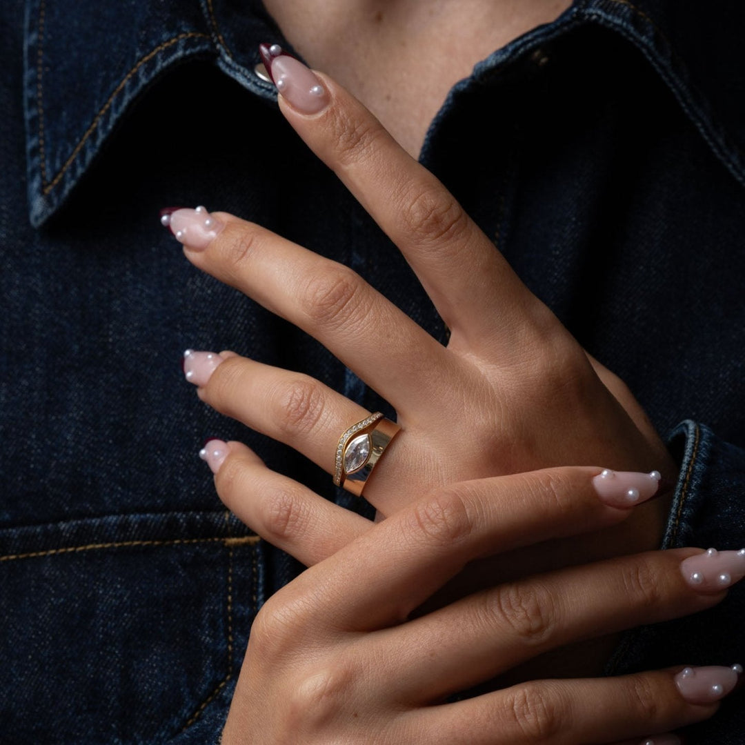 1.0CT East West Marquise Cut E/VS1 Lab Grown Diamond Monolith Engagement Ring