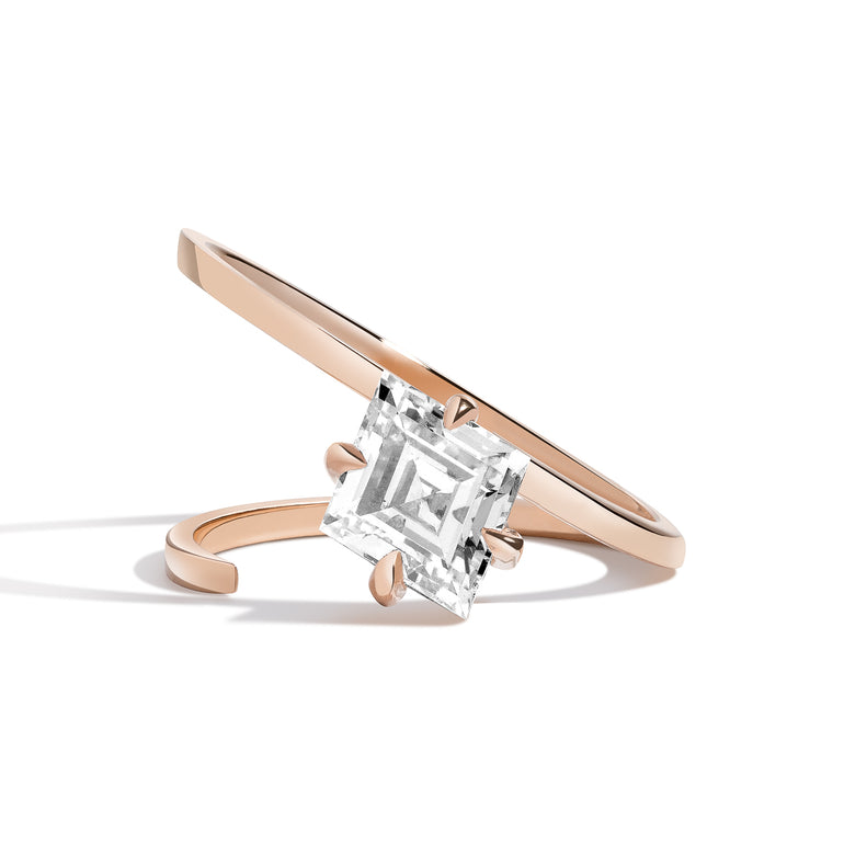 1.0ct Lozenge Cut Diamond Slant Unique Engagement Ring