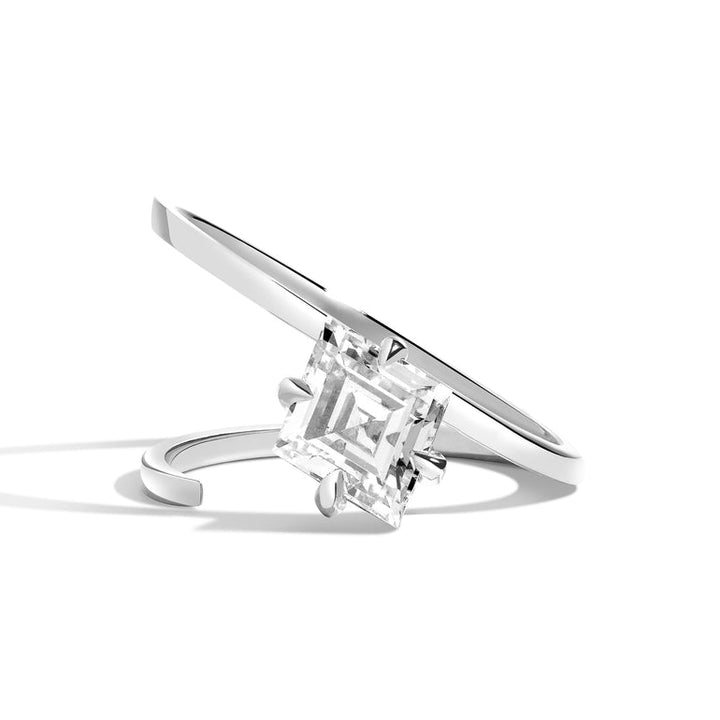 1.0ct Lozenge Cut Diamond Slant Unique Engagement Ring
