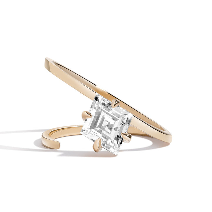 1.0ct Lozenge Cut Diamond Slant Unique Engagement Ring