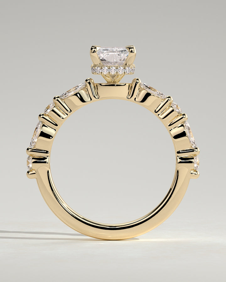hidden halo radiant diamond engagement ring pave