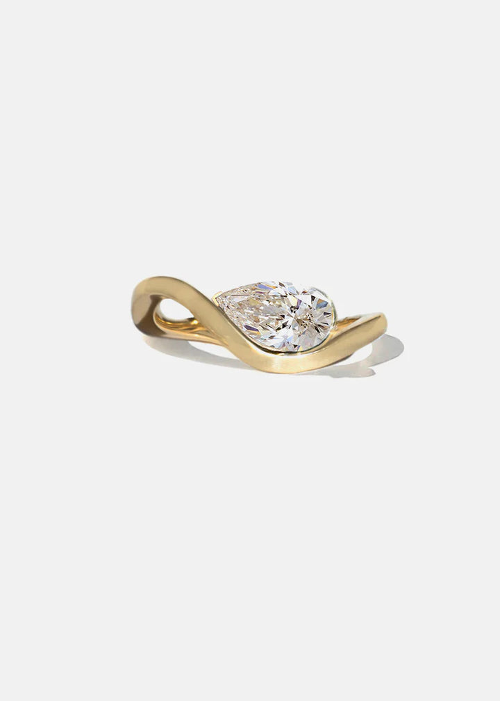 1.0CT Pear E/VS CVD Diamond Curved Band Engagement Ring With Wedding Band