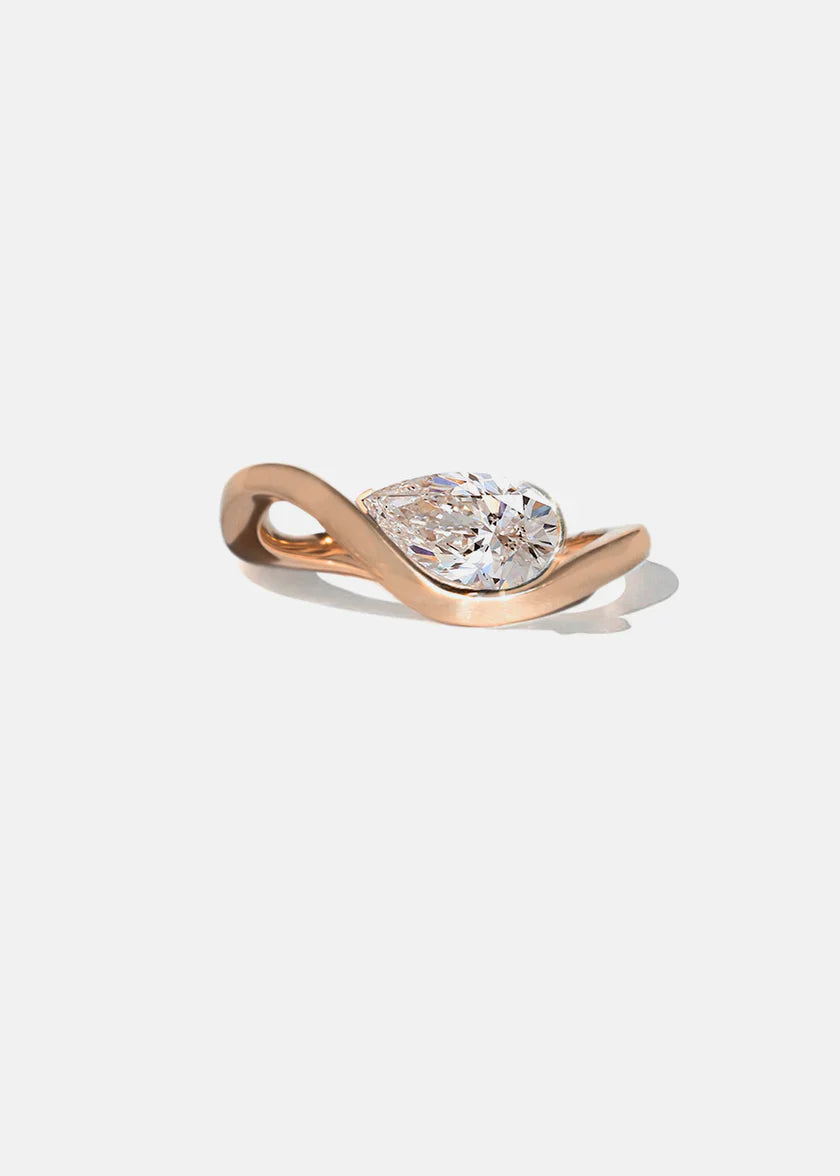 1.0CT Pear E/VS CVD Diamond Curved Band Engagement Ring With Wedding Band