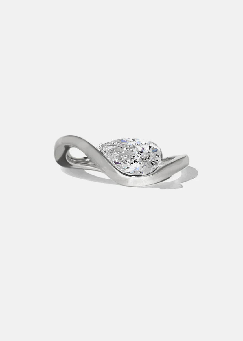 1.0CT Pear E/VS CVD Diamond Curved Band Engagement Ring With Wedding Band