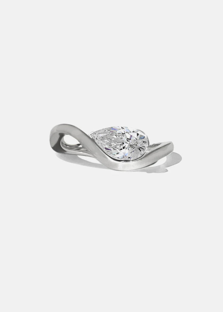 1.0CT Pear E/VS CVD Diamond Curved Band Engagement Ring With Wedding Band