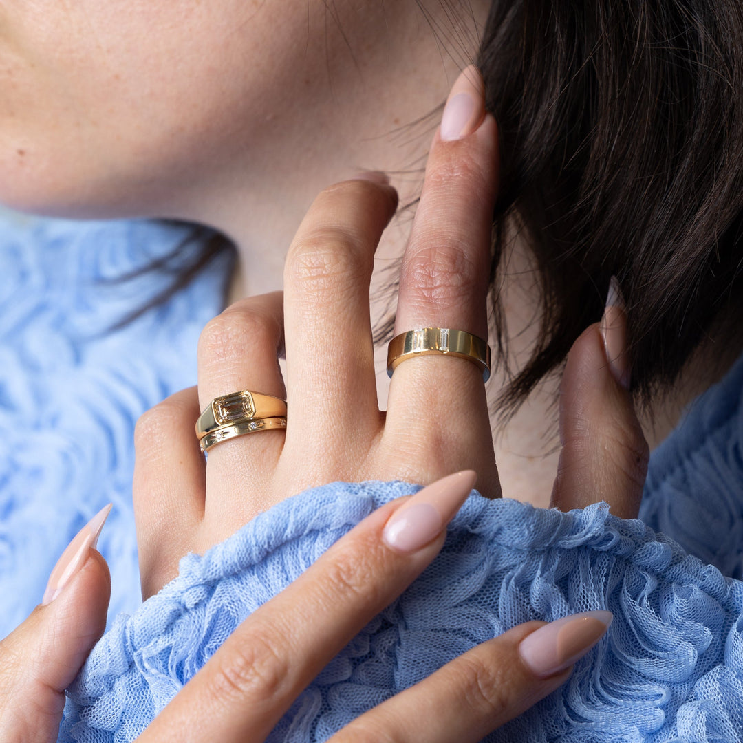 1.30CT East West Emerald Cut E/VS1 Lab Grown Diamond Signet Engagement Ring