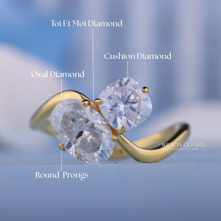 1.0CT Oval & 0.70CT Cushion E/VS1 Lab Grown Diamond Toi Et Moi Engagement Ring