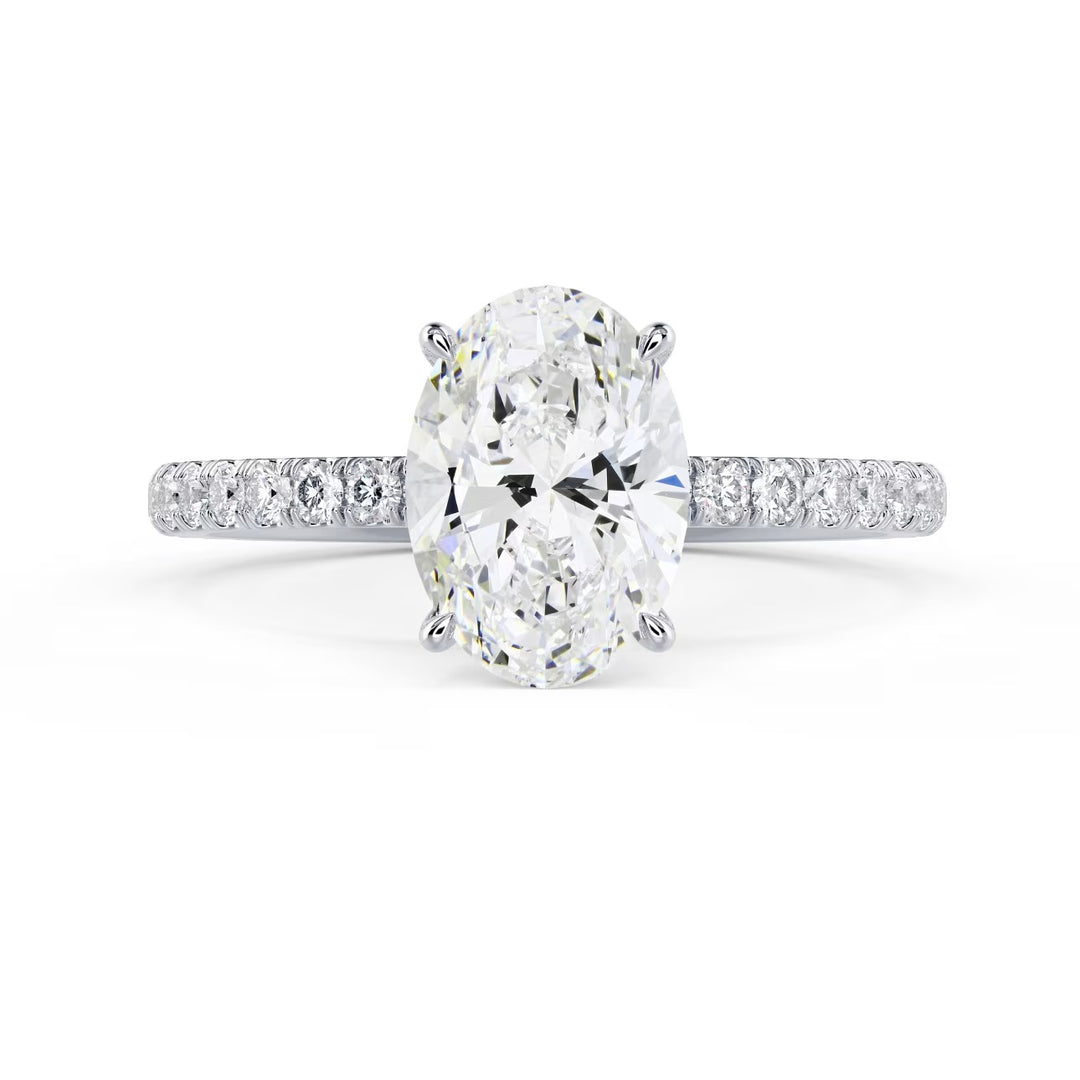 oval cut lab grown diamond pave engagement ring 1.5 carat E VS1