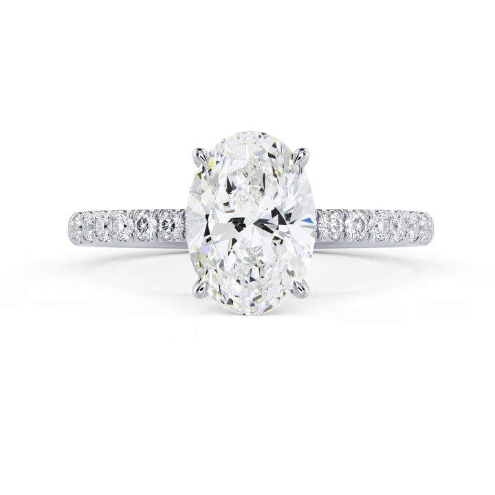 oval cut lab grown diamond pave engagement ring 1.5 carat E VS1