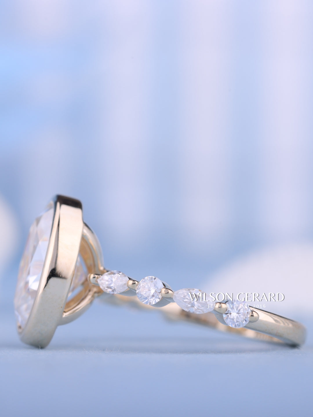 2.0CT Bezel Set Oval E/VS1 Lab Grown Diamond Pave Engagement Ring