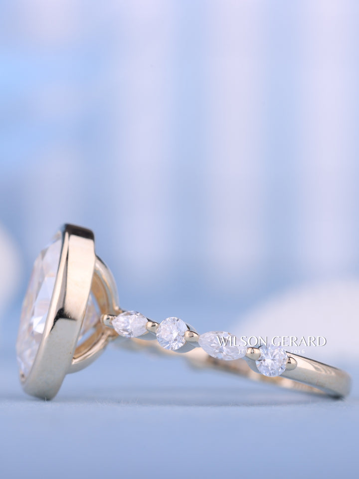 2.0CT Bezel Set Oval E/VS1 Lab Grown Diamond Pave Engagement Ring