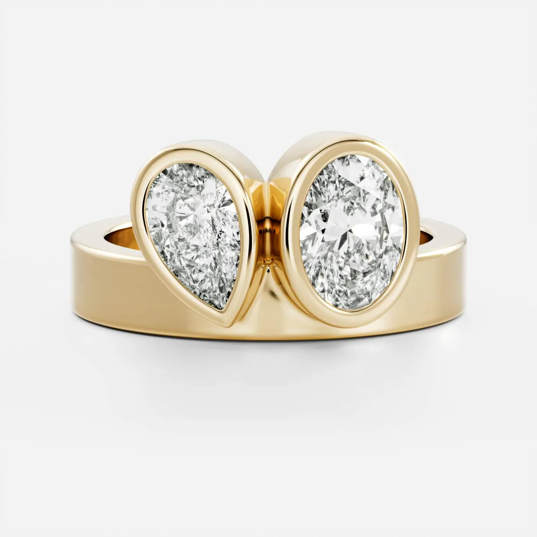 0.5 carat pear oval bezel toi et moi engagement ring lab grown diamond USA