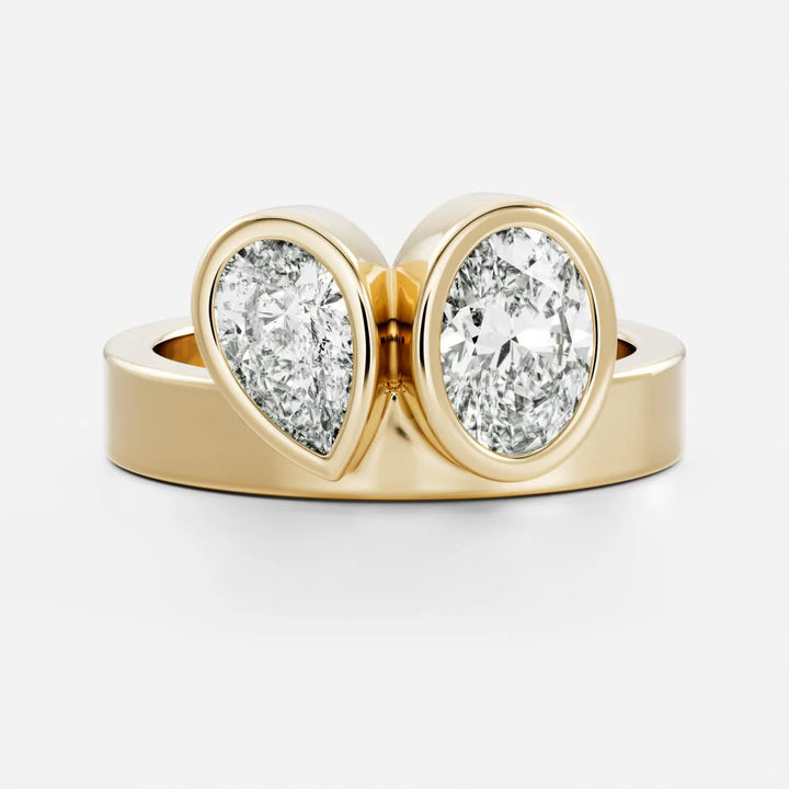 0.5 carat pear oval bezel toi et moi engagement ring lab grown diamond USA