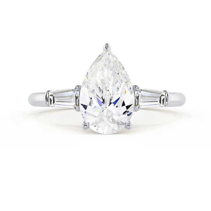 pear lab grown diamond three stone solitaire engagement ring
