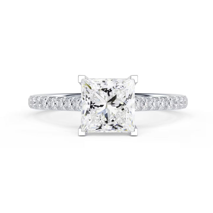 princess cut lab grown diamond cathedral pave engagement ring 1.5 carat E VS1