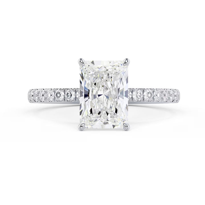 radiant cut CVD lab grown diamond pave engagement ring 1.5 carat E VS2