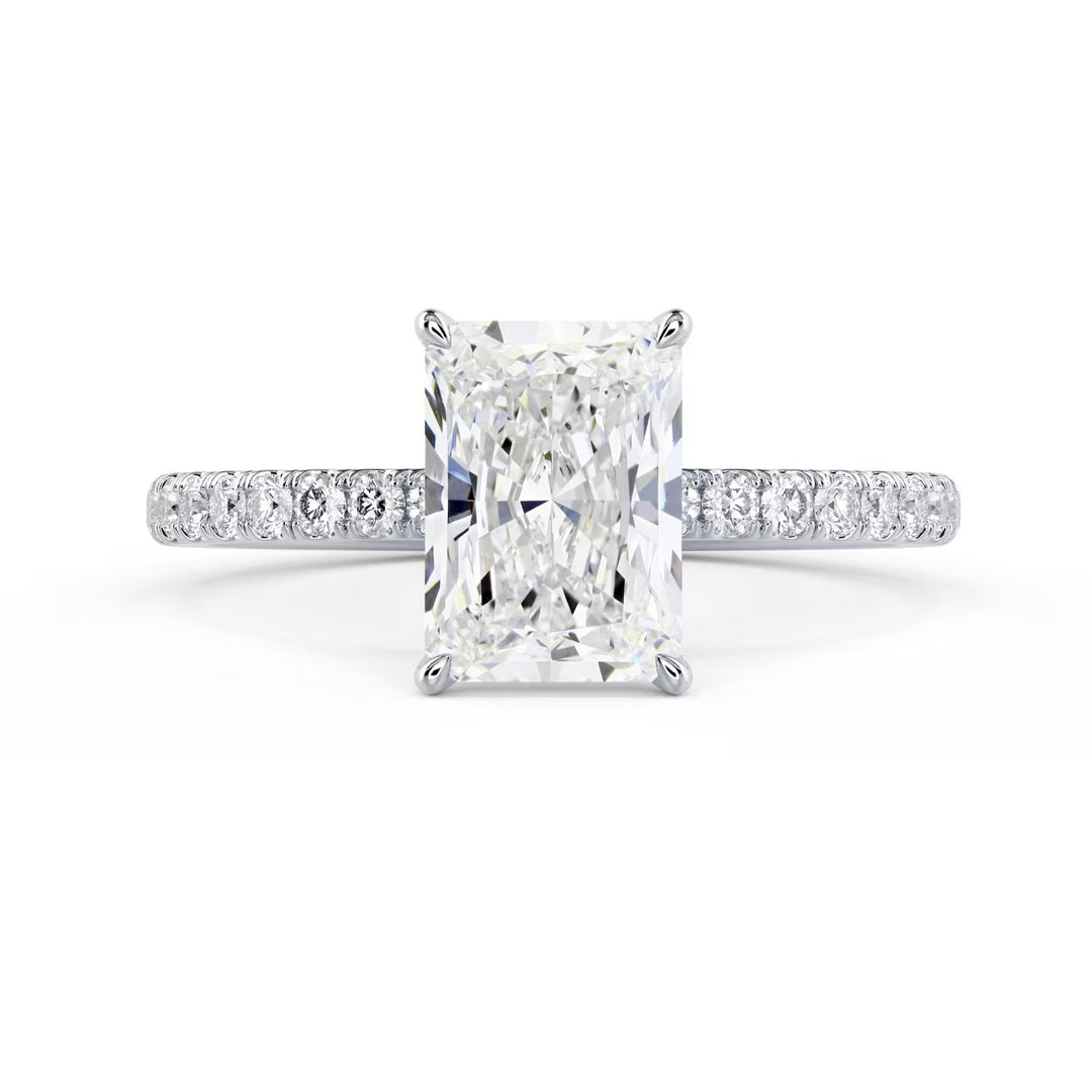 radiant cut lab grown diamond pave engagement ring 1.5 carat E VS1
