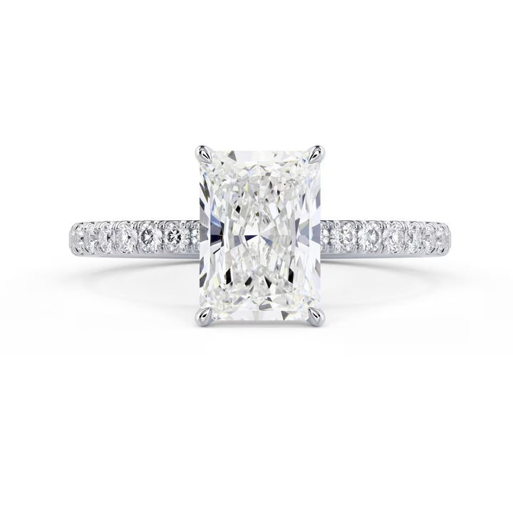 radiant cut lab grown diamond pave engagement ring 1.5 carat E VS1