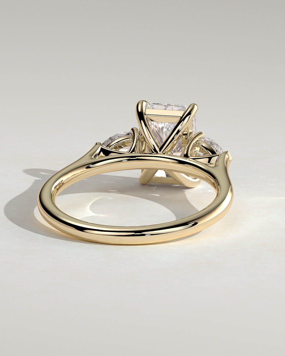 modern radiant three stone engagement ring
