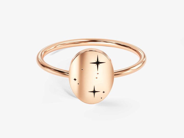 14k Solid Gold Zodiac Signet Ring For Women